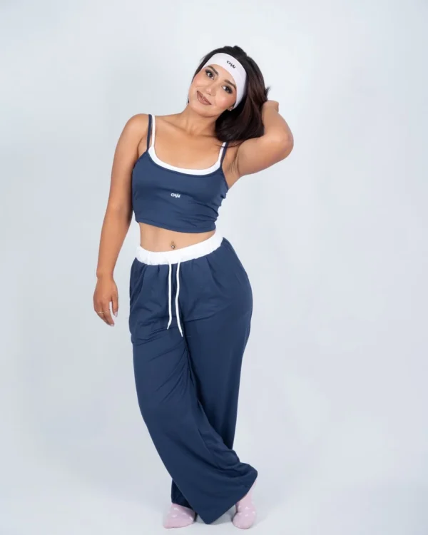 Navy cami and wide leg pants set by Chai Nest