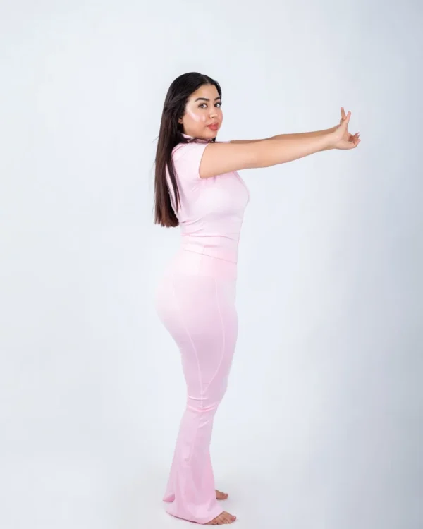 Pink Zip Top and Flare Pants Set