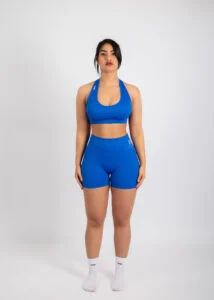 Blue Open-Back Sports Set – Bra + Shorts