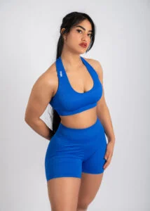 Blue Open-Back Sports Set – Bra + Shorts