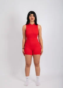 Red Zip-Up Short Jumpsuit – Bold & Sculpting