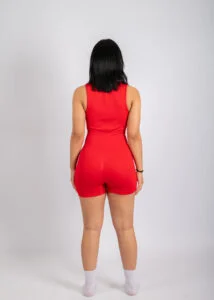 Red Zip-Up Short Jumpsuit – Bold & Sculpting