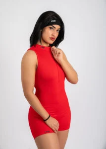 Red Zip-Up Short Jumpsuit – Bold & Sculpting