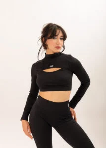 Black Seamless Fitness Crop Top & High-Waist Leggings – Women’s Activewear Set